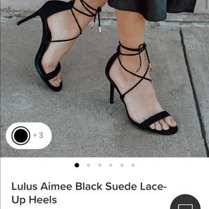 Lulus Aimee Black Suede Lace-Up Heels